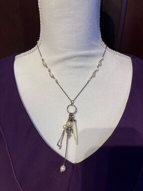 Pearls, Devils horn, Fluer de Lis and Silver front/back necklace
